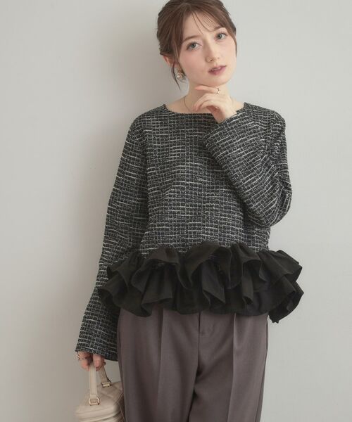 Couture Brooch / クチュールブローチ カットソー | カットツイード裾フリルプルオーバー | 詳細1