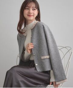Couture Brooch / クチュールブローチ カーディガン・ボレロ | 【通勤・大人上品】ムースタッチジャカード 配色スカラカーディ