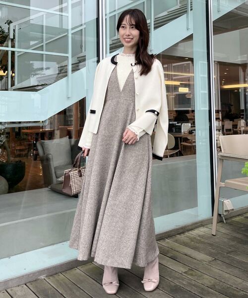 Couture Brooch / クチュールブローチ カーディガン・ボレロ | 【通勤・大人上品】ムースタッチジャカード 配色スカラカーディ | 詳細11