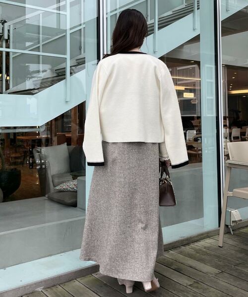 Couture Brooch / クチュールブローチ カーディガン・ボレロ | 【通勤・大人上品】ムースタッチジャカード 配色スカラカーディ | 詳細13