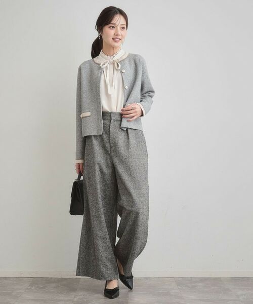 Couture Brooch / クチュールブローチ カーディガン・ボレロ | 【通勤・大人上品】ムースタッチジャカード 配色スカラカーディ | 詳細15