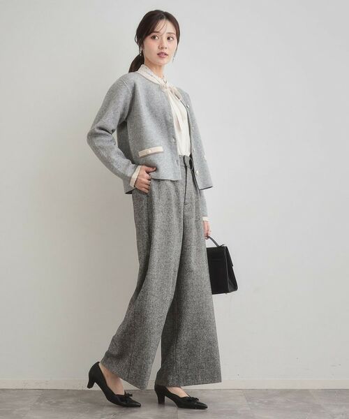 Couture Brooch / クチュールブローチ カーディガン・ボレロ | 【通勤・大人上品】ムースタッチジャカード 配色スカラカーディ | 詳細16