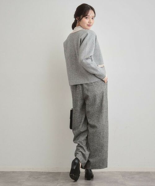 Couture Brooch / クチュールブローチ カーディガン・ボレロ | 【通勤・大人上品】ムースタッチジャカード 配色スカラカーディ | 詳細17