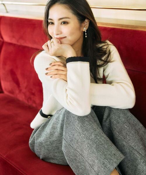 Couture Brooch / クチュールブローチ カーディガン・ボレロ | 【通勤・大人上品】ムースタッチジャカード 配色スカラカーディ | 詳細2