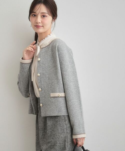 Couture Brooch / クチュールブローチ カーディガン・ボレロ | 【通勤・大人上品】ムースタッチジャカード 配色スカラカーディ | 詳細20