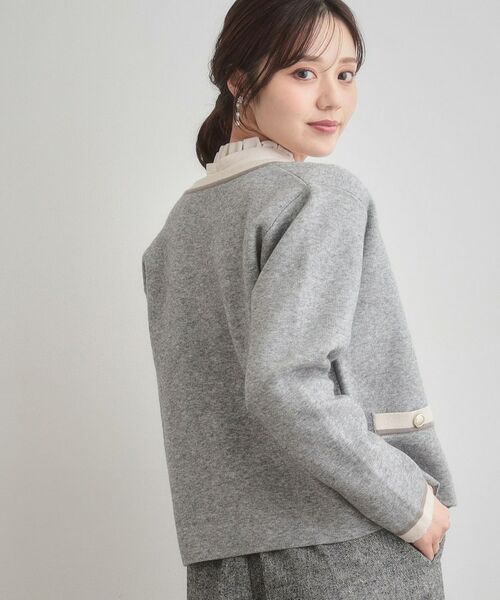 Couture Brooch / クチュールブローチ カーディガン・ボレロ | 【通勤・大人上品】ムースタッチジャカード 配色スカラカーディ | 詳細21