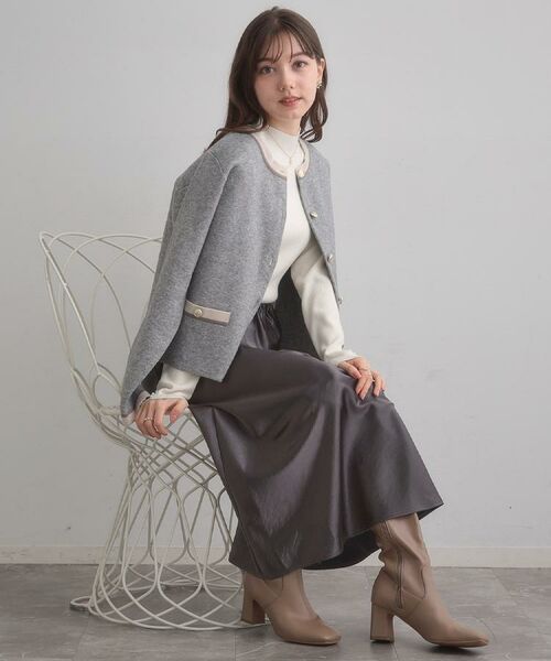 Couture Brooch / クチュールブローチ カーディガン・ボレロ | 【通勤・大人上品】ムースタッチジャカード 配色スカラカーディ | 詳細22
