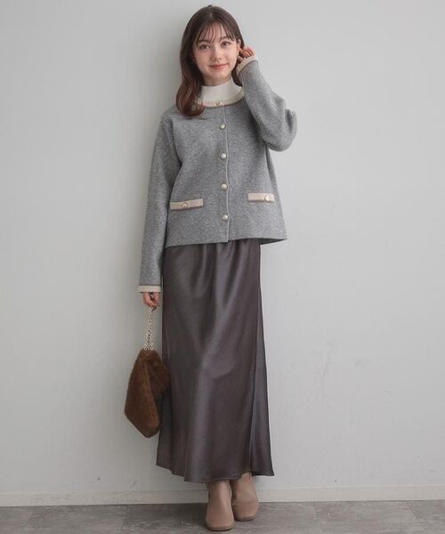 Couture Brooch / クチュールブローチ カーディガン・ボレロ | 【通勤・大人上品】ムースタッチジャカード 配色スカラカーディ | 詳細23