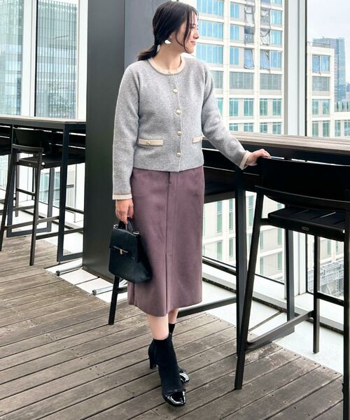 Couture Brooch / クチュールブローチ カーディガン・ボレロ | 【通勤・大人上品】ムースタッチジャカード 配色スカラカーディ | 詳細24