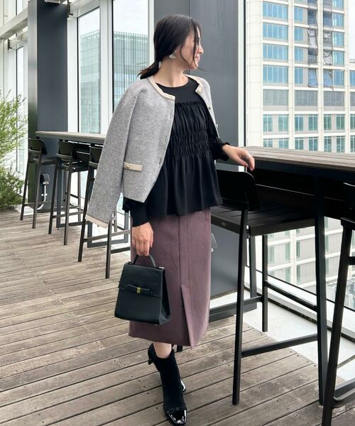 Couture Brooch / クチュールブローチ カーディガン・ボレロ | 【通勤・大人上品】ムースタッチジャカード 配色スカラカーディ | 詳細26