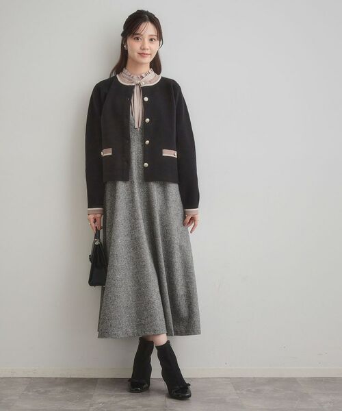 Couture Brooch / クチュールブローチ カーディガン・ボレロ | 【通勤・大人上品】ムースタッチジャカード 配色スカラカーディ | 詳細28