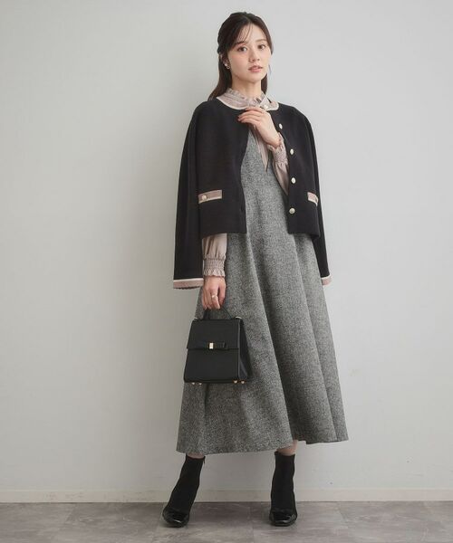 Couture Brooch / クチュールブローチ カーディガン・ボレロ | 【通勤・大人上品】ムースタッチジャカード 配色スカラカーディ | 詳細29