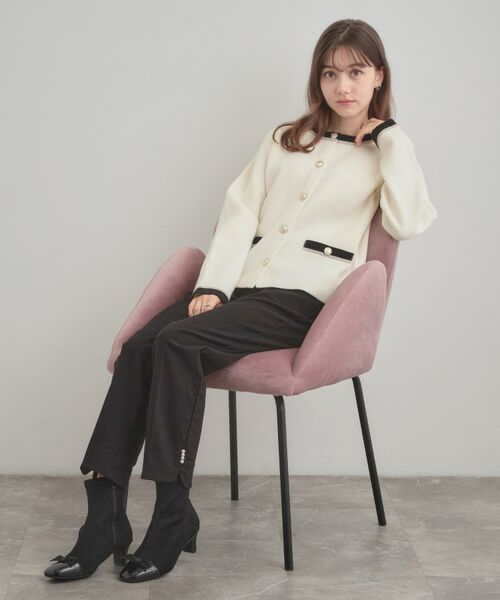 Couture Brooch / クチュールブローチ カーディガン・ボレロ | 【通勤・大人上品】ムースタッチジャカード 配色スカラカーディ | 詳細3