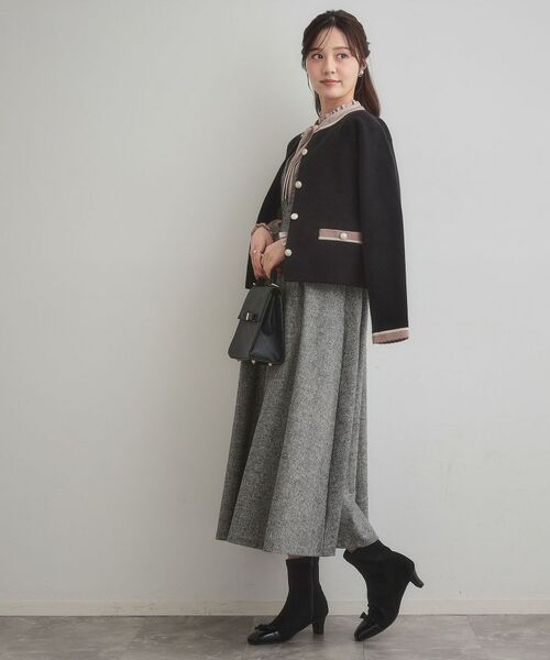 Couture Brooch / クチュールブローチ カーディガン・ボレロ | 【通勤・大人上品】ムースタッチジャカード 配色スカラカーディ | 詳細30