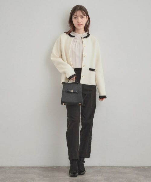 Couture Brooch / クチュールブローチ カーディガン・ボレロ | 【通勤・大人上品】ムースタッチジャカード 配色スカラカーディ | 詳細5