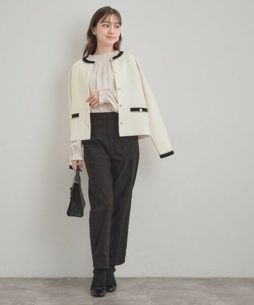 Couture Brooch / クチュールブローチ カーディガン・ボレロ | 【通勤・大人上品】ムースタッチジャカード 配色スカラカーディ | 詳細6