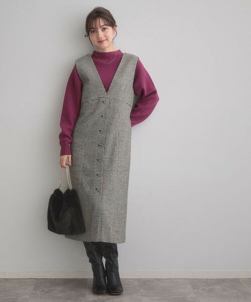 Couture Brooch / クチュールブローチ ミニ丈・ひざ丈ワンピース | 【クラシカル・通勤】ラメ千鳥釦デザインジャンスカ | 詳細1