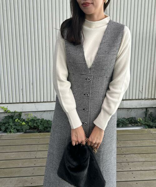 Couture Brooch / クチュールブローチ ミニ丈・ひざ丈ワンピース | 【クラシカル・通勤】ラメ千鳥釦デザインジャンスカ | 詳細12