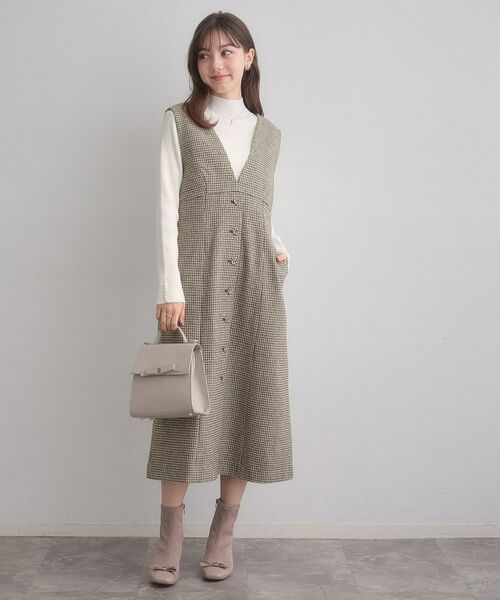 Couture Brooch / クチュールブローチ ミニ丈・ひざ丈ワンピース | 【クラシカル・通勤】ラメ千鳥釦デザインジャンスカ | 詳細13