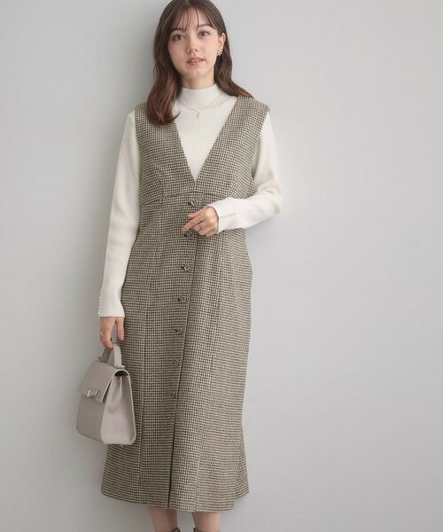 Couture Brooch / クチュールブローチ ミニ丈・ひざ丈ワンピース | 【クラシカル・通勤】ラメ千鳥釦デザインジャンスカ | 詳細16