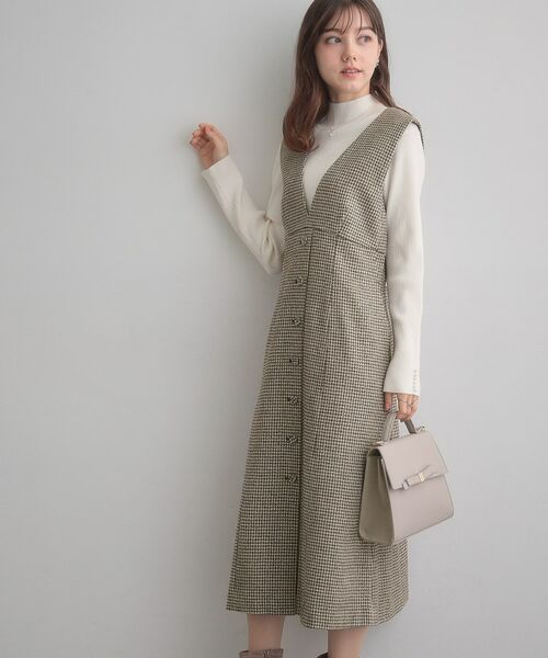 Couture Brooch / クチュールブローチ ミニ丈・ひざ丈ワンピース | 【クラシカル・通勤】ラメ千鳥釦デザインジャンスカ | 詳細17