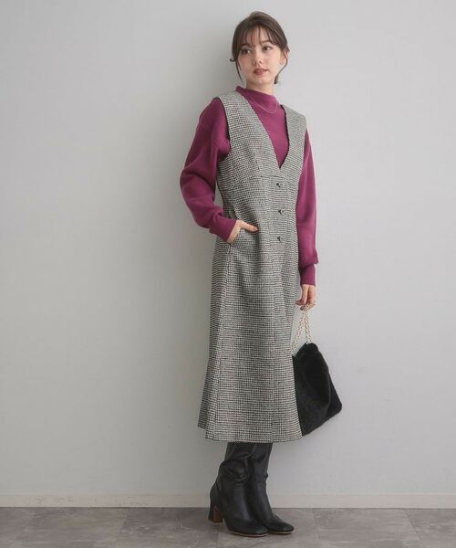 Couture Brooch / クチュールブローチ ミニ丈・ひざ丈ワンピース | 【クラシカル・通勤】ラメ千鳥釦デザインジャンスカ | 詳細2