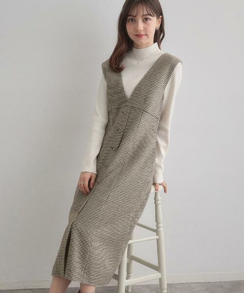 Couture Brooch / クチュールブローチ ミニ丈・ひざ丈ワンピース | 【クラシカル・通勤】ラメ千鳥釦デザインジャンスカ | 詳細20