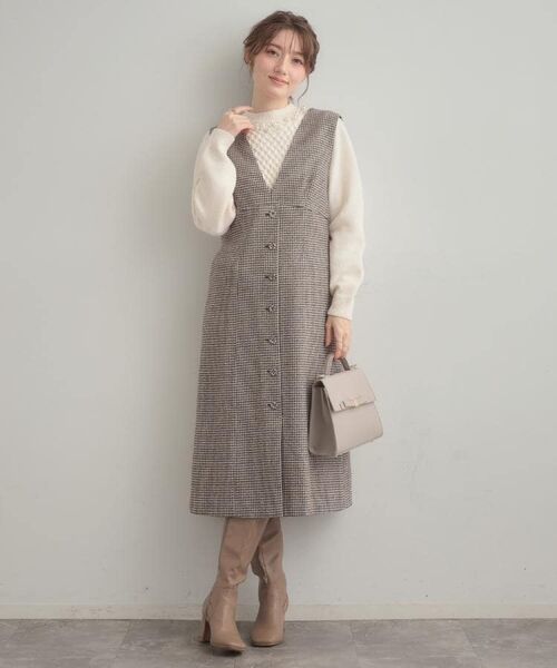 Couture Brooch / クチュールブローチ ミニ丈・ひざ丈ワンピース | 【クラシカル・通勤】ラメ千鳥釦デザインジャンスカ | 詳細23