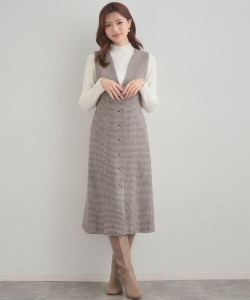 Couture Brooch / クチュールブローチ ミニ丈・ひざ丈ワンピース | 【クラシカル・通勤】ラメ千鳥釦デザインジャンスカ | 詳細24