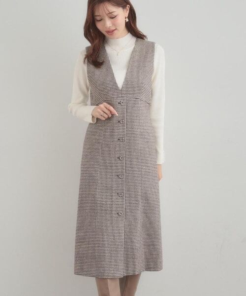 Couture Brooch / クチュールブローチ ミニ丈・ひざ丈ワンピース | 【クラシカル・通勤】ラメ千鳥釦デザインジャンスカ | 詳細25