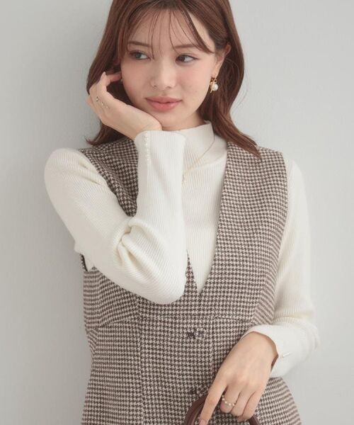 Couture Brooch / クチュールブローチ ミニ丈・ひざ丈ワンピース | 【クラシカル・通勤】ラメ千鳥釦デザインジャンスカ | 詳細26