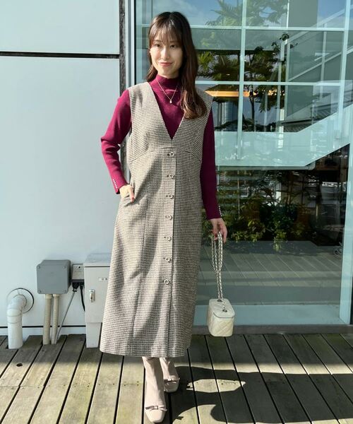 Couture Brooch / クチュールブローチ ミニ丈・ひざ丈ワンピース | 【クラシカル・通勤】ラメ千鳥釦デザインジャンスカ | 詳細27