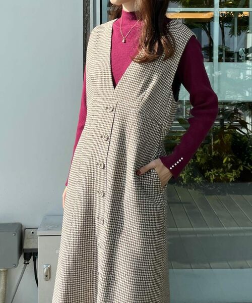 Couture Brooch / クチュールブローチ ミニ丈・ひざ丈ワンピース | 【クラシカル・通勤】ラメ千鳥釦デザインジャンスカ | 詳細30