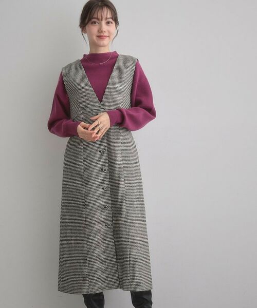 Couture Brooch / クチュールブローチ ミニ丈・ひざ丈ワンピース | 【クラシカル・通勤】ラメ千鳥釦デザインジャンスカ | 詳細4