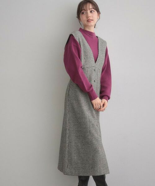 Couture Brooch / クチュールブローチ ミニ丈・ひざ丈ワンピース | 【クラシカル・通勤】ラメ千鳥釦デザインジャンスカ | 詳細5