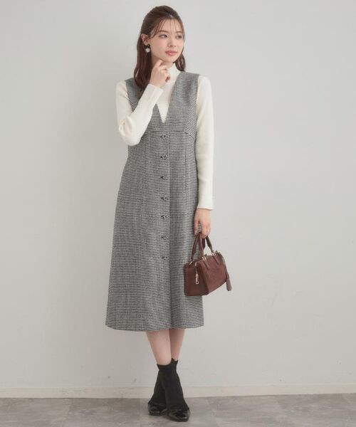 Couture Brooch / クチュールブローチ ミニ丈・ひざ丈ワンピース | 【クラシカル・通勤】ラメ千鳥釦デザインジャンスカ | 詳細8