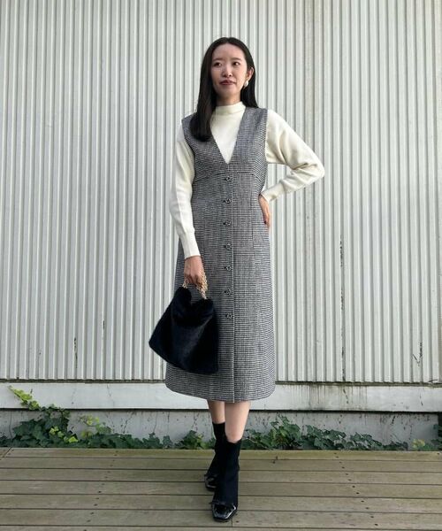 Couture Brooch / クチュールブローチ ミニ丈・ひざ丈ワンピース | 【クラシカル・通勤】ラメ千鳥釦デザインジャンスカ | 詳細9