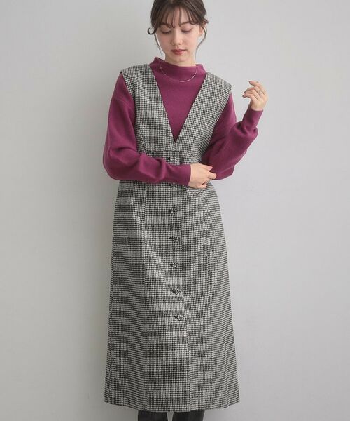 Couture Brooch / クチュールブローチ ミニ丈・ひざ丈ワンピース | 【クラシカル・通勤】ラメ千鳥釦デザインジャンスカ(ブラック(219))