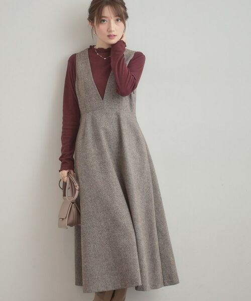 Couture Brooch / クチュールブローチ ロング・マキシ丈ワンピース | 【通勤・大人上品】ラメツイード ジャンパースカート(ブラウン(044))