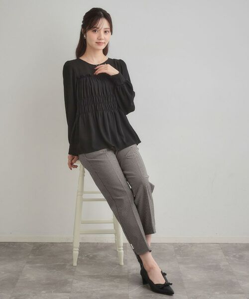 Couture Brooch / クチュールブローチ ショート・ハーフ・半端丈パンツ | 【通勤・美脚見え・あったか】裏起毛パール調スカラ裾デザインパンツ | 詳細11