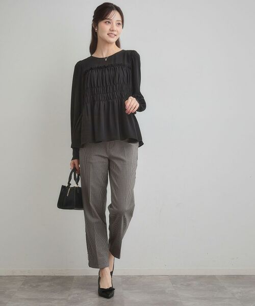 Couture Brooch / クチュールブローチ ショート・ハーフ・半端丈パンツ | 【通勤・美脚見え・あったか】裏起毛パール調スカラ裾デザインパンツ | 詳細12