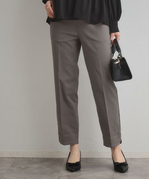 Couture Brooch / クチュールブローチ ショート・ハーフ・半端丈パンツ | 【通勤・美脚見え・あったか】裏起毛パール調スカラ裾デザインパンツ | 詳細14