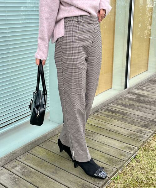 Couture Brooch / クチュールブローチ ショート・ハーフ・半端丈パンツ | 【通勤・美脚見え・あったか】裏起毛パール調スカラ裾デザインパンツ | 詳細20