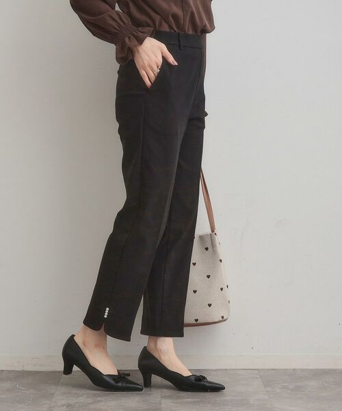 Couture Brooch / クチュールブローチ ショート・ハーフ・半端丈パンツ | 【通勤・美脚見え・あったか】裏起毛パール調スカラ裾デザインパンツ | 詳細5