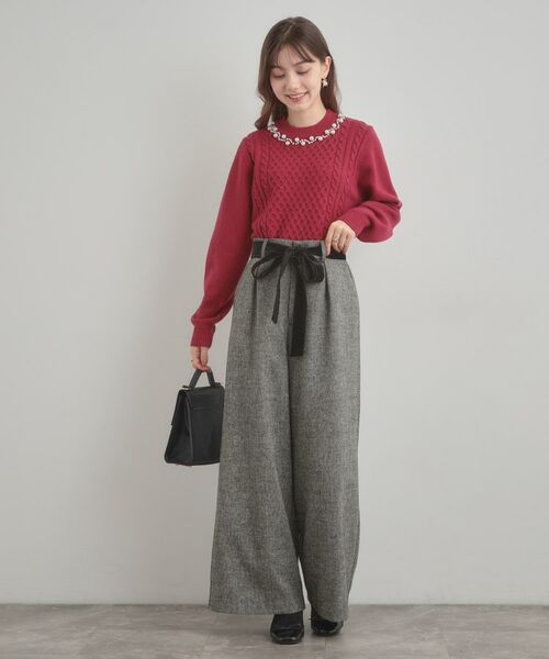 Couture Brooch / クチュールブローチ パンツ | 【上品華やか・通勤】ラメツイード ワイドパンツ | 詳細1