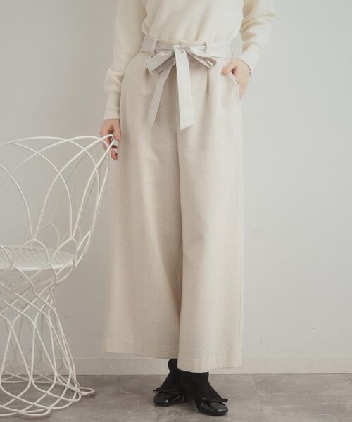 Couture Brooch / クチュールブローチ パンツ | 【上品華やか・通勤】ラメツイード ワイドパンツ(オフホワイト(003))