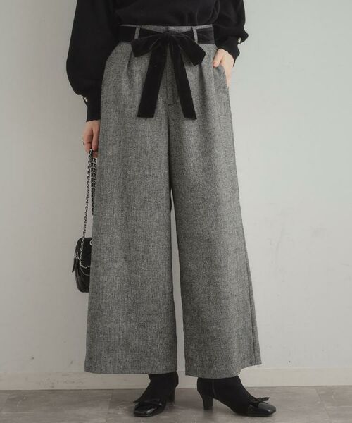 Couture Brooch / クチュールブローチ パンツ | 【上品華やか・通勤】ラメツイード ワイドパンツ(ブラック(019))