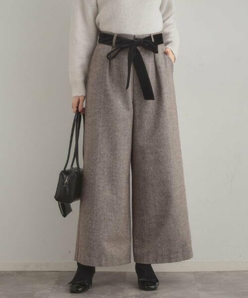 Couture Brooch / クチュールブローチ パンツ | 【上品華やか・通勤】ラメツイード ワイドパンツ(ブラウン(044))