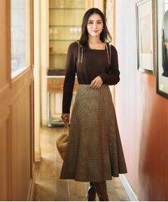 Couture Brooch / クチュールブローチ スカート | 【クラシカル・パッと目を惹く】ラメ千鳥 マーメイド フレアスカート