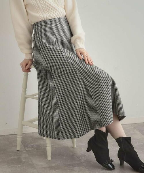 Couture Brooch / クチュールブローチ スカート | 【クラシカル・パッと目を惹く】ラメ千鳥 マーメイド フレアスカート(ブラック(219))